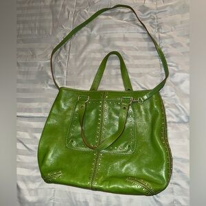 Michael Kors Studded Astor Tote Handbag- Large, Green, Genuine Leather (RARE)